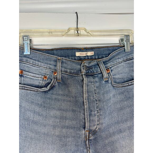 Levi’s Wedgie Skinny High Rise Distressed Jeans Raw Hem Women’s Size 29 - Picture 2 of 6